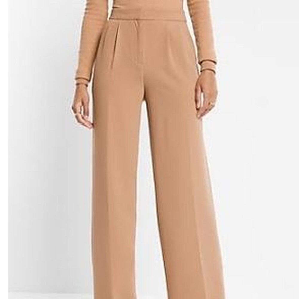 Express tan and cream pleated wide leg pants